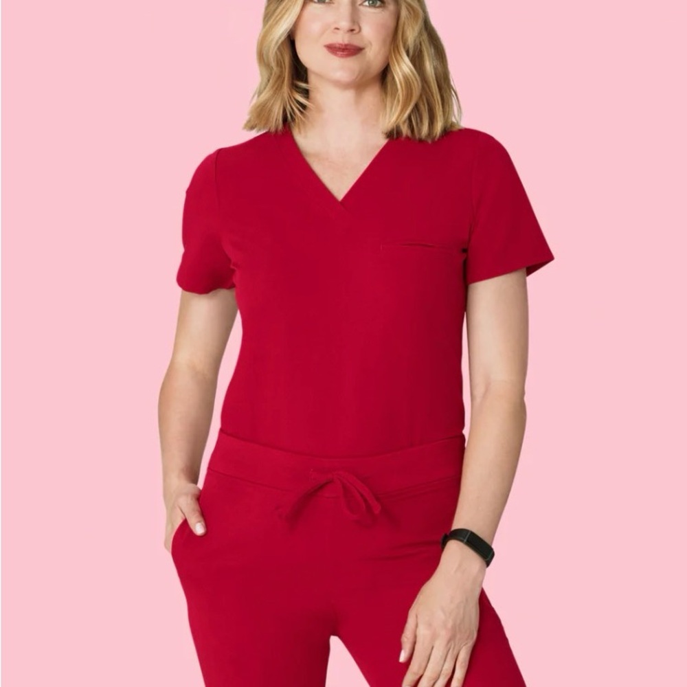 Red V-Neck Scrub Set